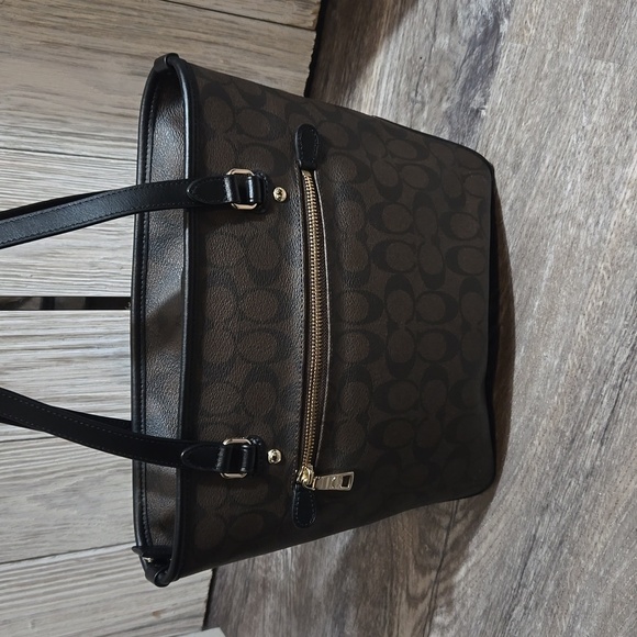 2016 Coach  F58294 Signature Zip Top Brown Black Tote Bag/shoulder bag NWOT - Picture 4 of 11